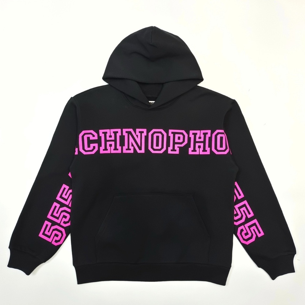 Black Hoodie with Pink Lettering